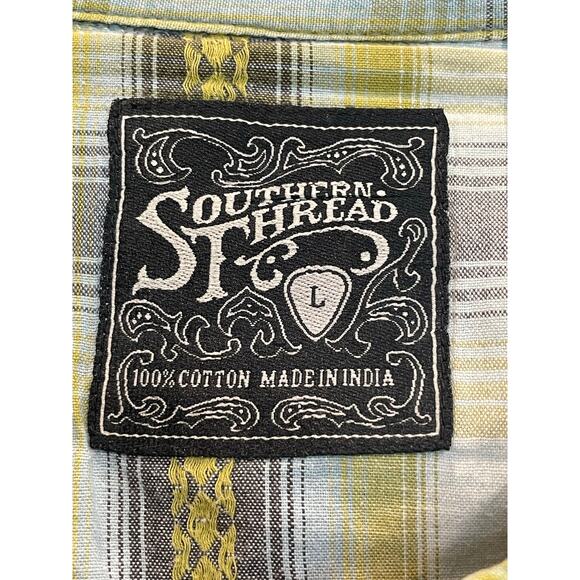 Southern Thread white/green/black plaid pearl snap western shirt L 100% Cotton - Picture 3 of 9